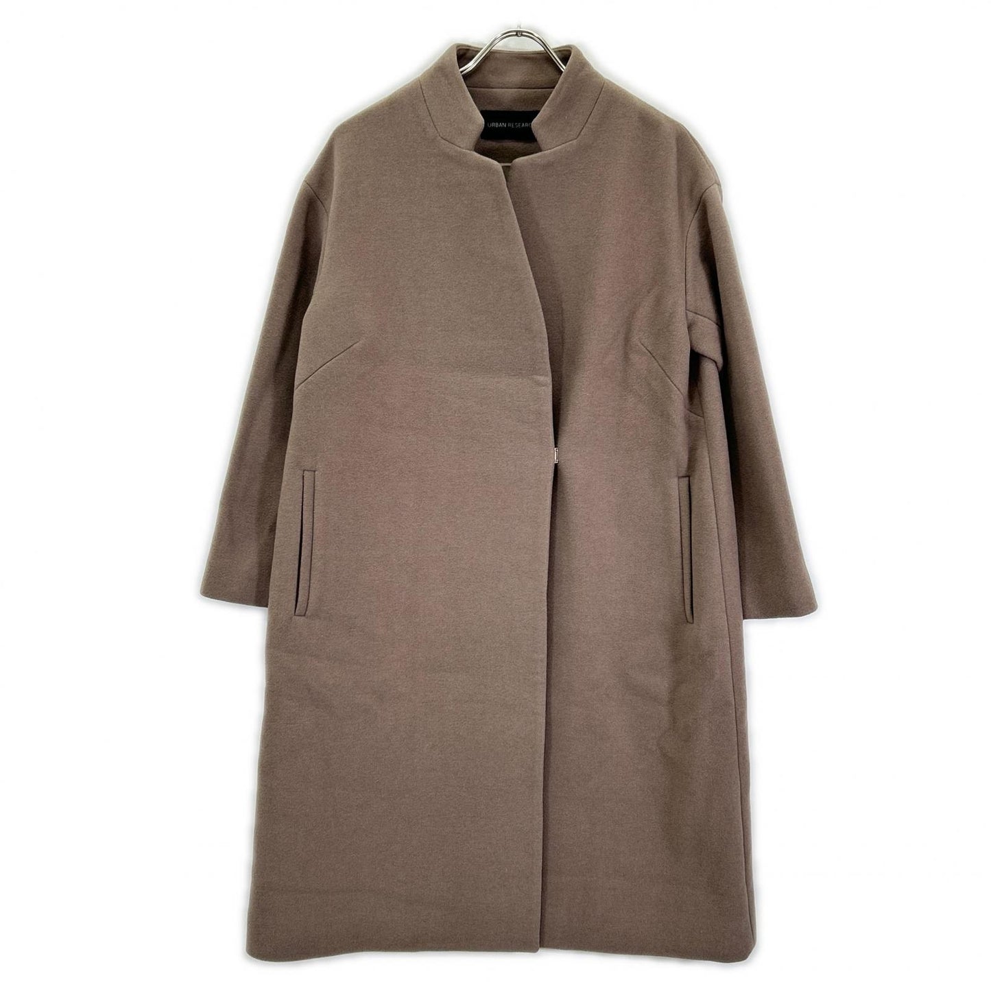 URBAN RESEARCH UR07-27L001 Greige Wool-Blend Hook-Button Petite Stand Collar Coat Coat