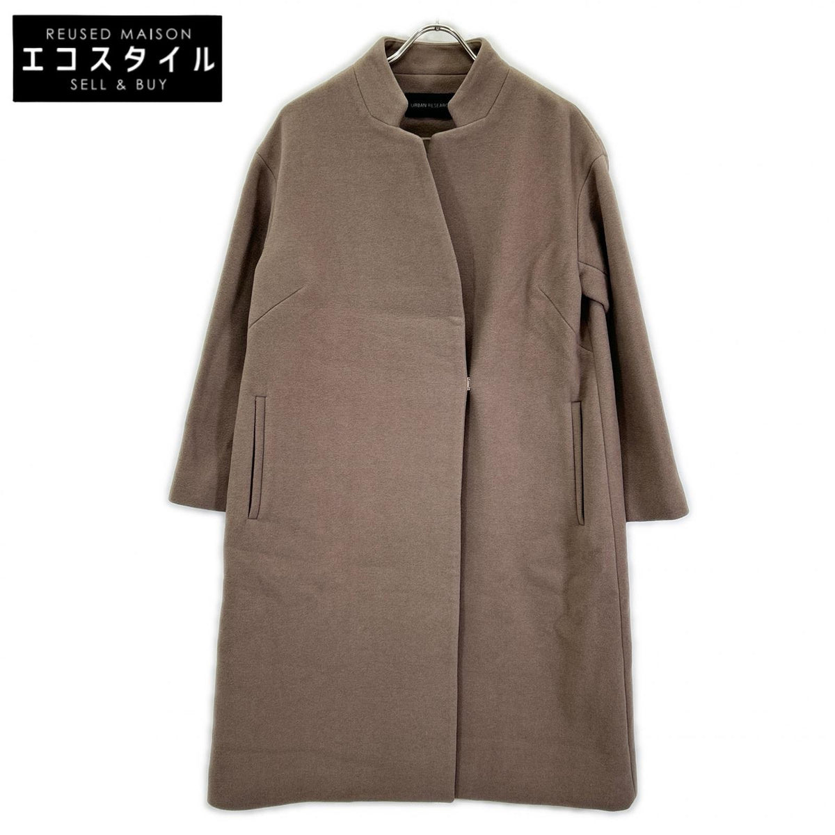 URBAN RESEARCH UR07-27L001 Greige Wool-Blend Hook-Button Petite Stand Collar Coat Coat