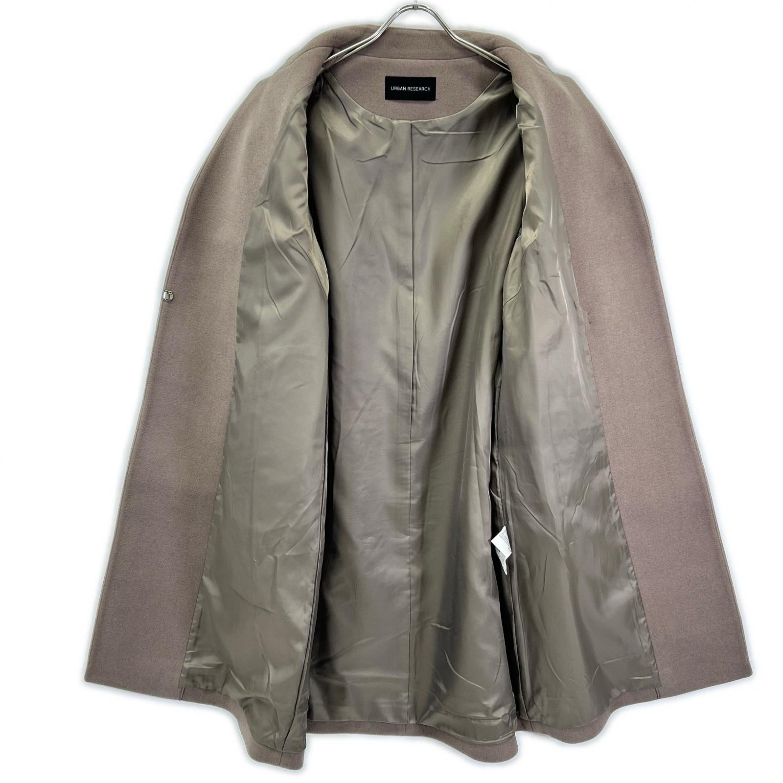 URBAN RESEARCH UR07-27L001 Greige Wool-Blend Hook-Button Petite Stand Collar Coat Coat
