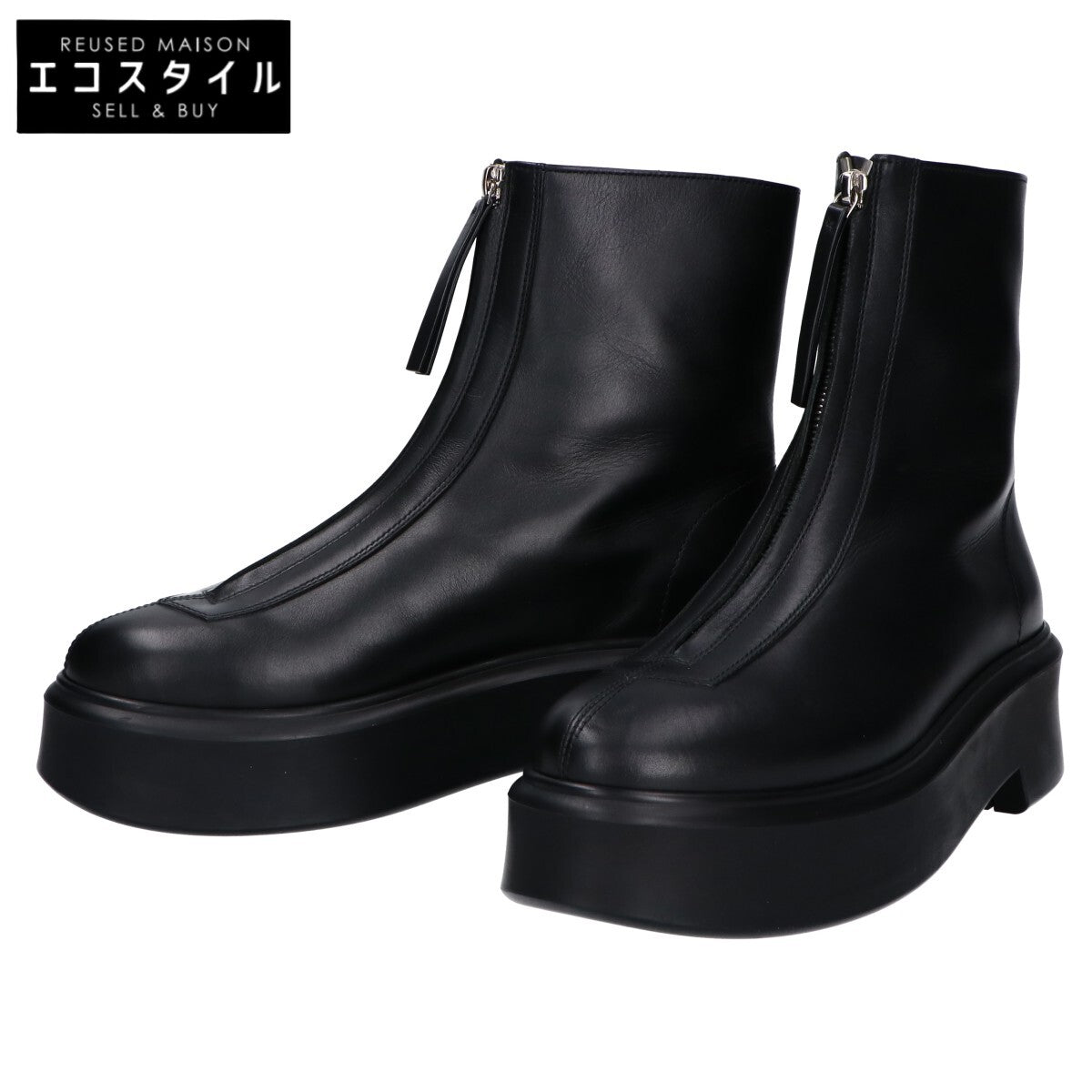 THE ROW ザ ロウ 美品 F1144-L64R カーフスキン ラバークレープソール ZIPPED BOOT I/センタージップブーツ シューズ