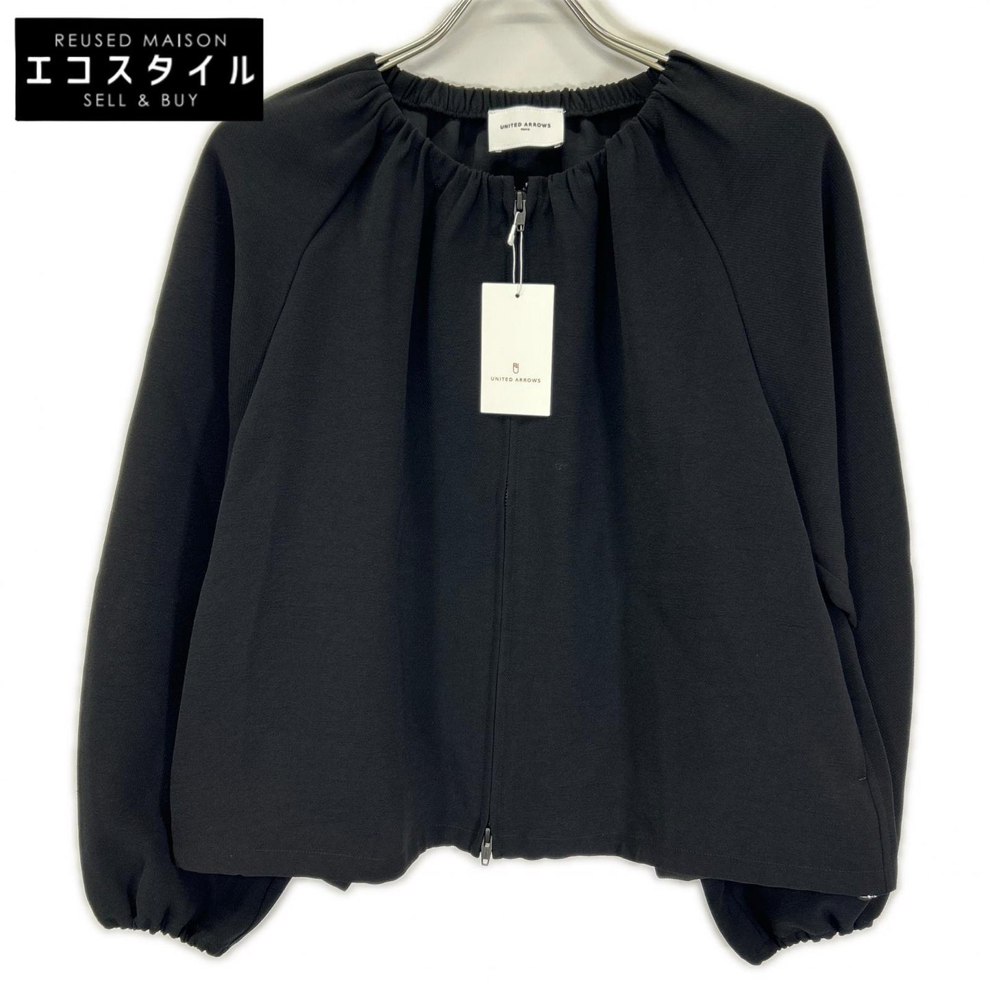 UNITED ARROWS ユナイテッドアローズ 1522-199-5365 ブラック COMFY ギャザー ノーカラー ジップアプブルゾン トップス