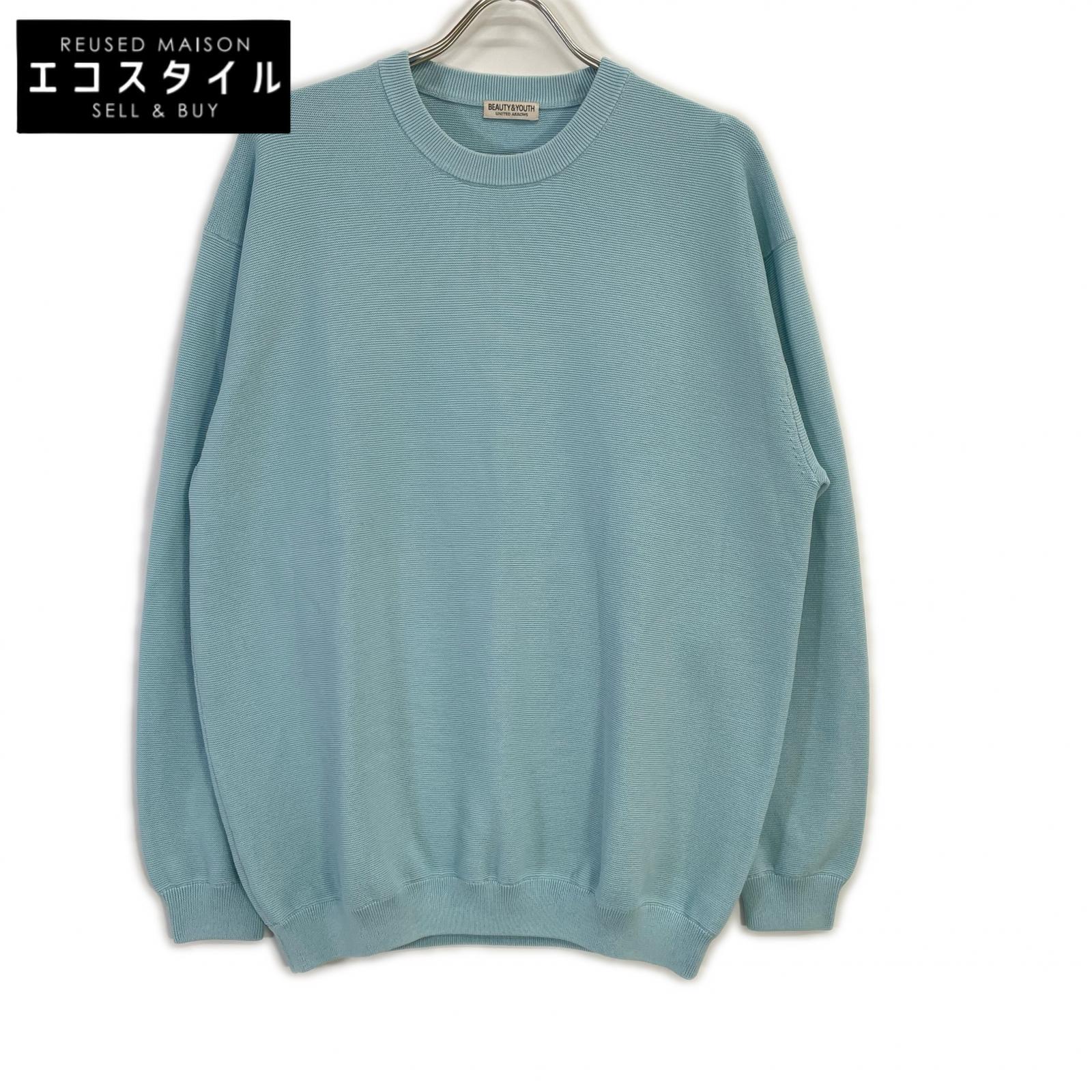 BEAUTY&YOUTH UNITED ARROWS ビューティアンドユース ユナイテッドアローズ 1213-117-4001 ライトブルー コットン混 パール ステッチ フォルム クルーネック ニット トップス