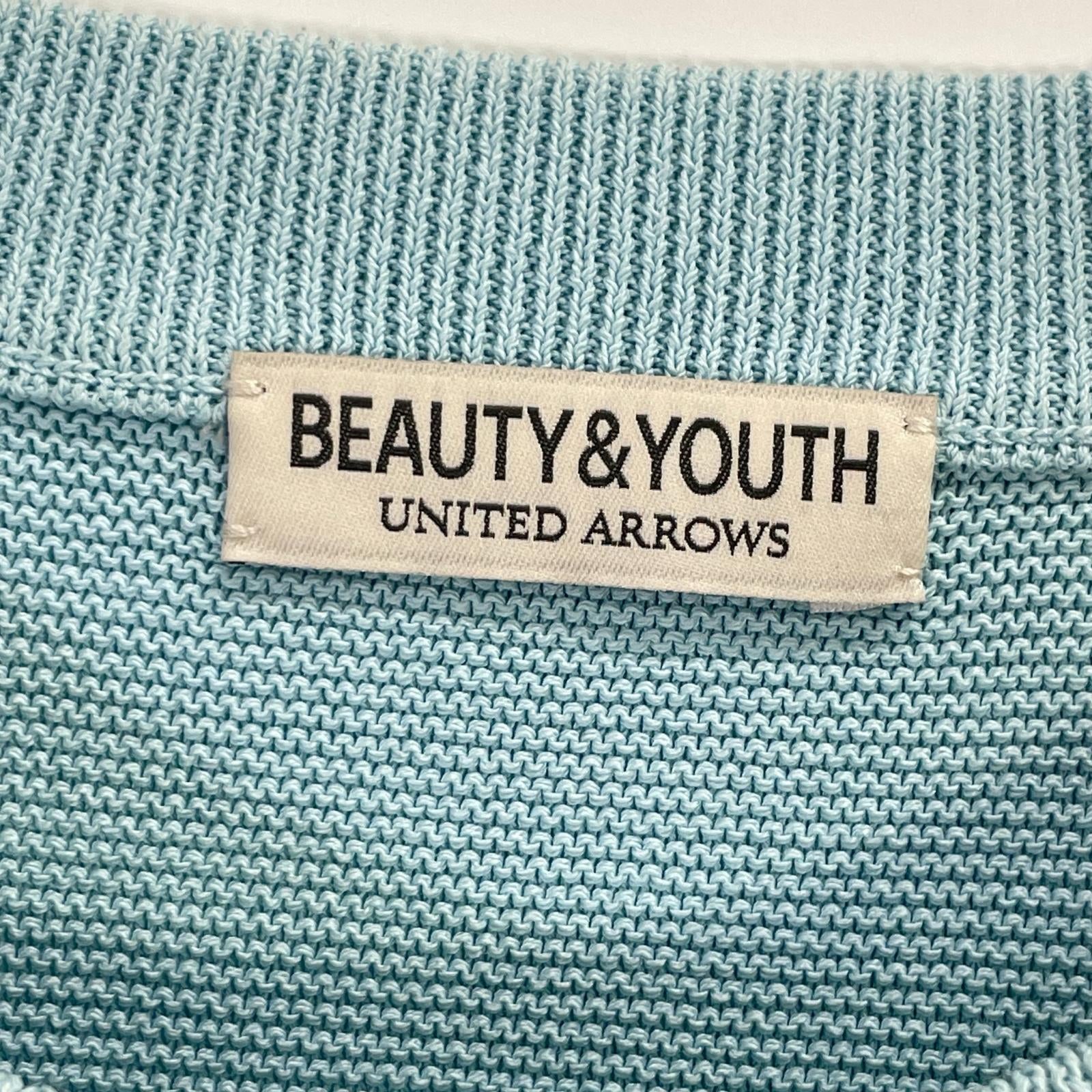 BEAUTY&YOUTH UNITED ARROWS ビューティアンドユース ユナイテッドアローズ 1213-117-4001 ライトブルー コットン混 パール ステッチ フォルム クルーネック ニット トップス
