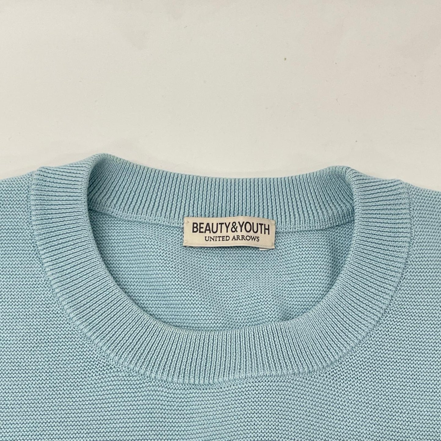 BEAUTY&YOUTH UNITED ARROWS ビューティアンドユース ユナイテッドアローズ 1213-117-4001 ライトブルー コットン混 パール ステッチ フォルム クルーネック ニット トップス