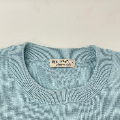 BEAUTY&YOUTH UNITED ARROWS ビューティアンドユース ユナイテッドアローズ 1213-117-4001 ライトブルー コットン混 パール ステッチ フォルム クルーネック ニット トップス