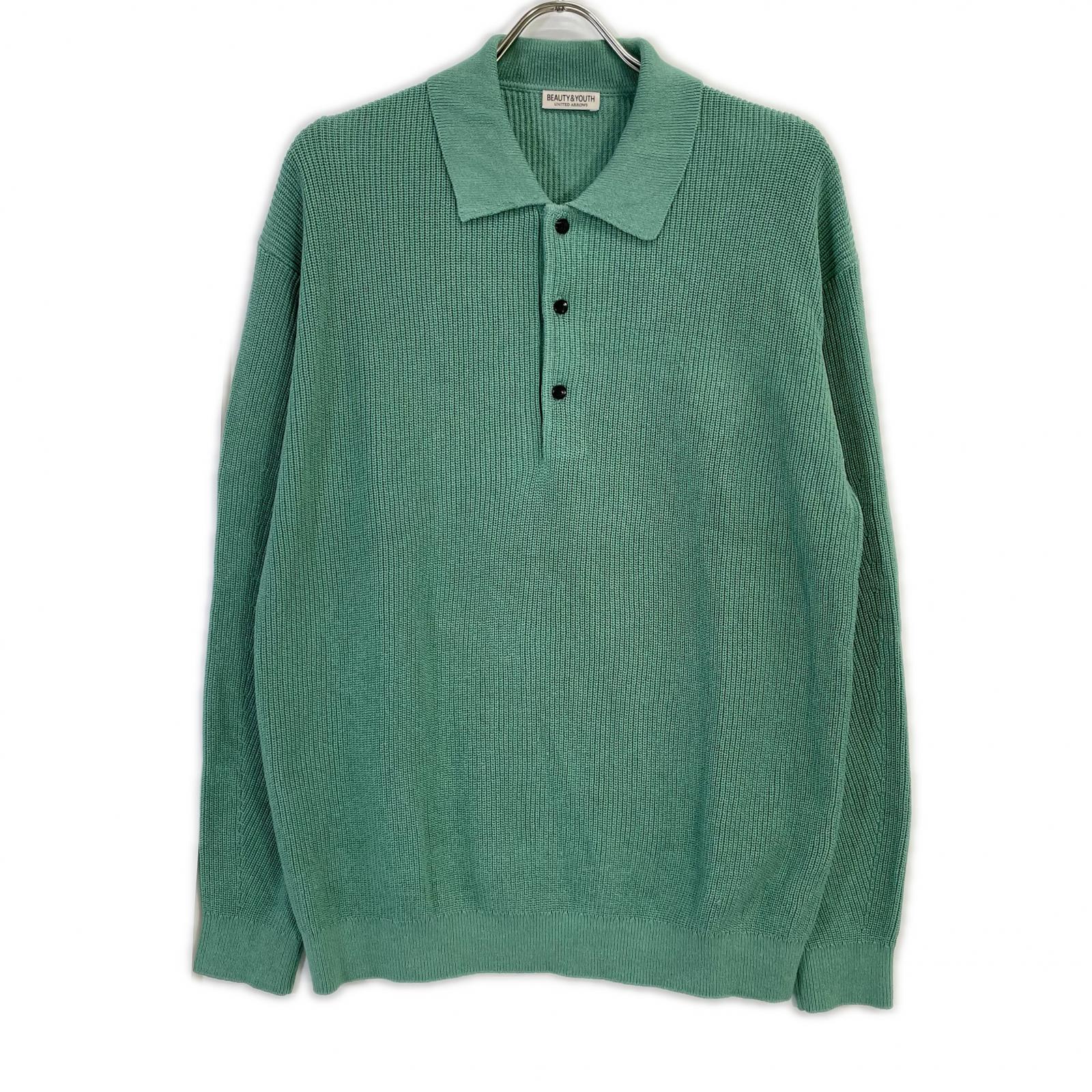BEAUTY&YOUTH UNITED ARROWS ビューティアンドユース ユナイテッドアローズ 1213-1-000037 グリーン ギマコットン アゼ 3ボタン ポロカラーニット ウォッシャブル トップス
