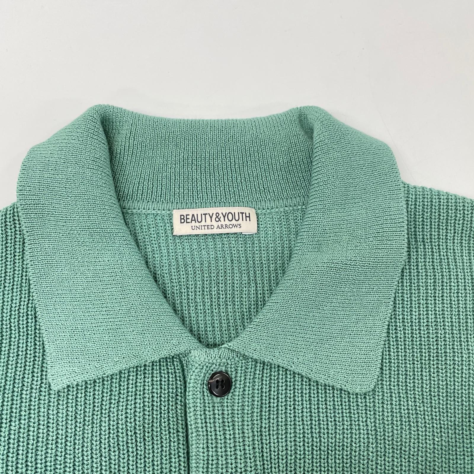BEAUTY&YOUTH UNITED ARROWS ビューティアンドユース ユナイテッドアローズ 1213-1-000037 グリーン ギマコットン アゼ 3ボタン ポロカラーニット ウォッシャブル トップス
