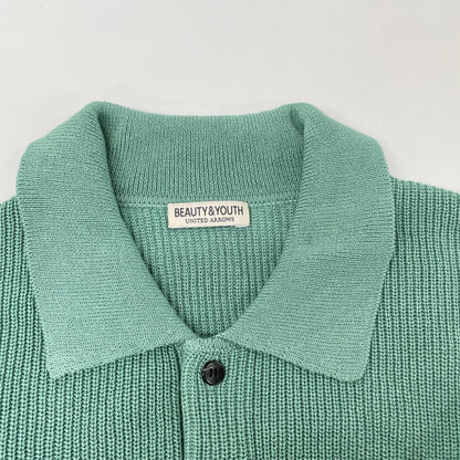 BEAUTY&YOUTH UNITED ARROWS ビューティアンドユース ユナイテッドアローズ 1213-1-000037 グリーン ギマコットン アゼ 3ボタン ポロカラーニット ウォッシャブル トップス