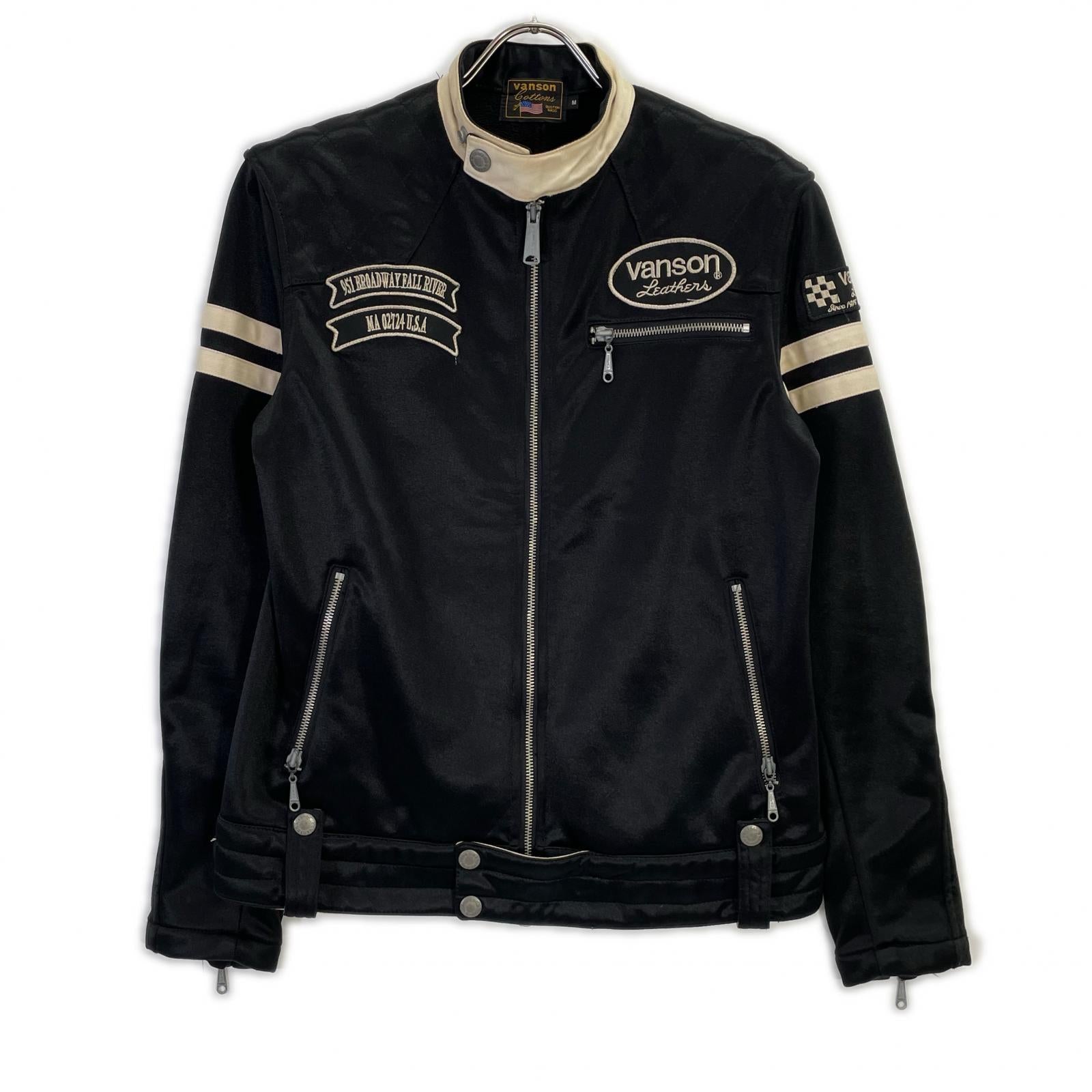 VANSON バンソン ブラック ポリエステル 裏地フリース シングルライダースジャケット ジャケット
