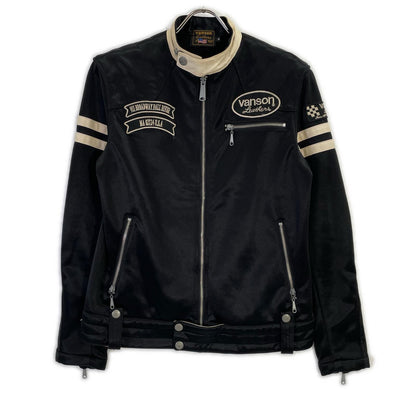 VANSON バンソン ブラック ポリエステル 裏地フリース シングルライダースジャケット ジャケット