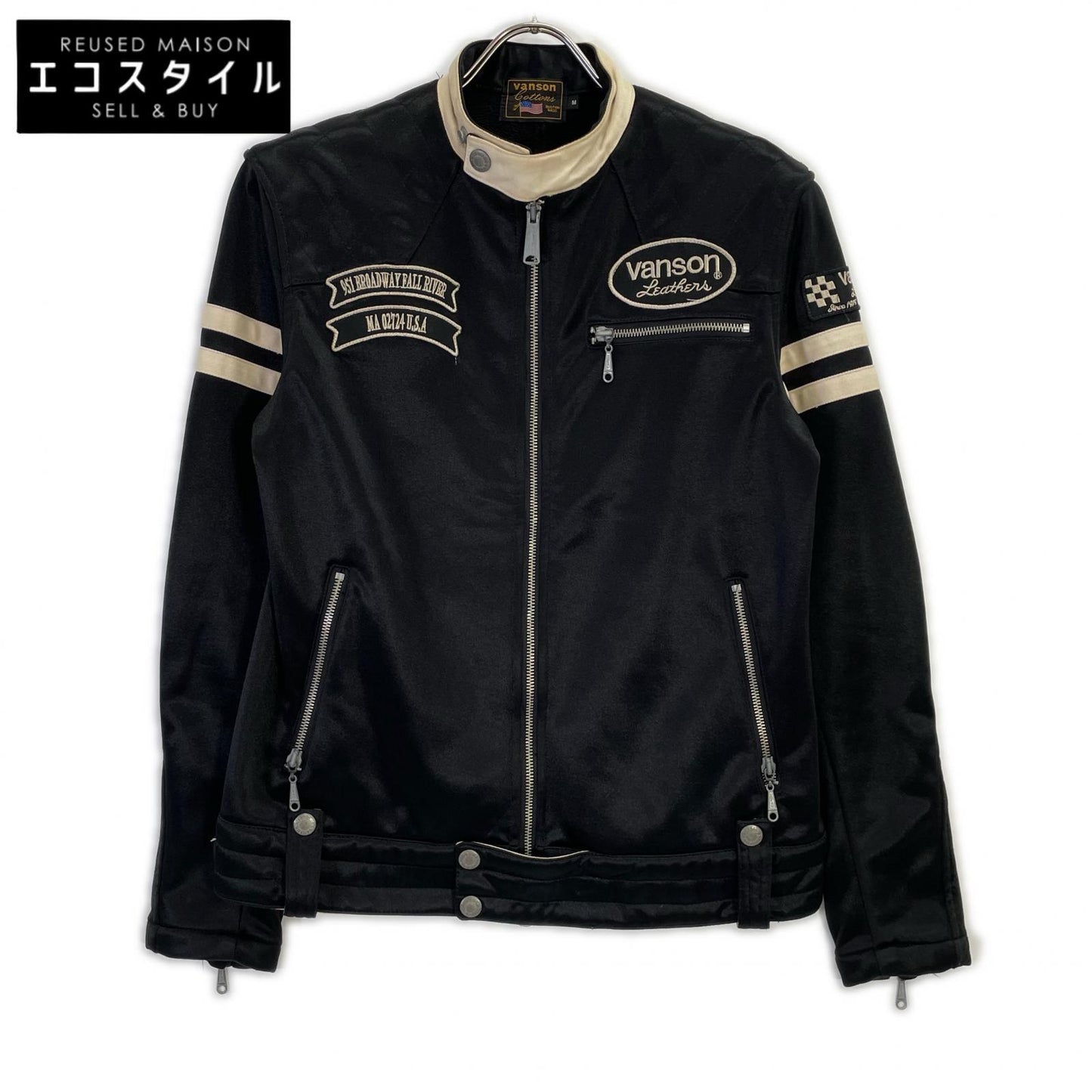 VANSON バンソン ブラック ポリエステル 裏地フリース シングルライダースジャケット ジャケット