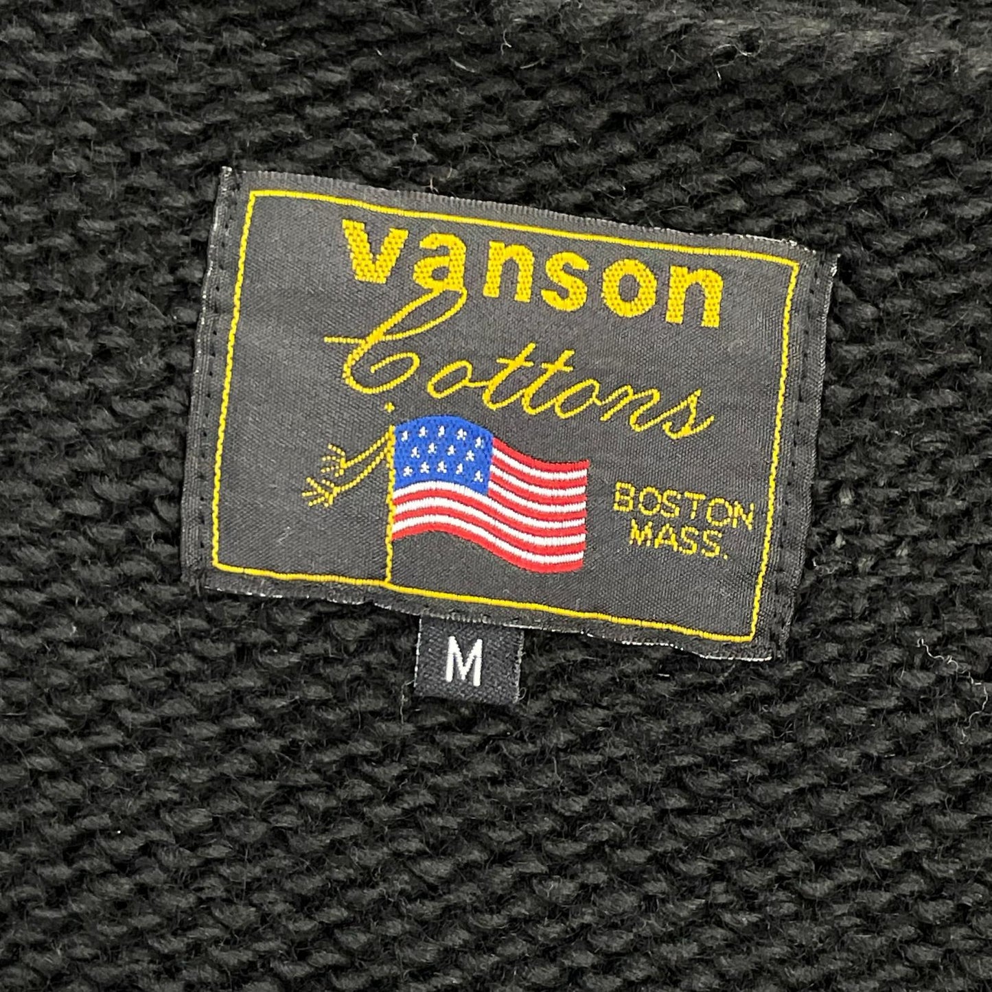 VANSON バンソン ブラック コットン ファイヤーパターン ショールカラーニットカーディガン トップス