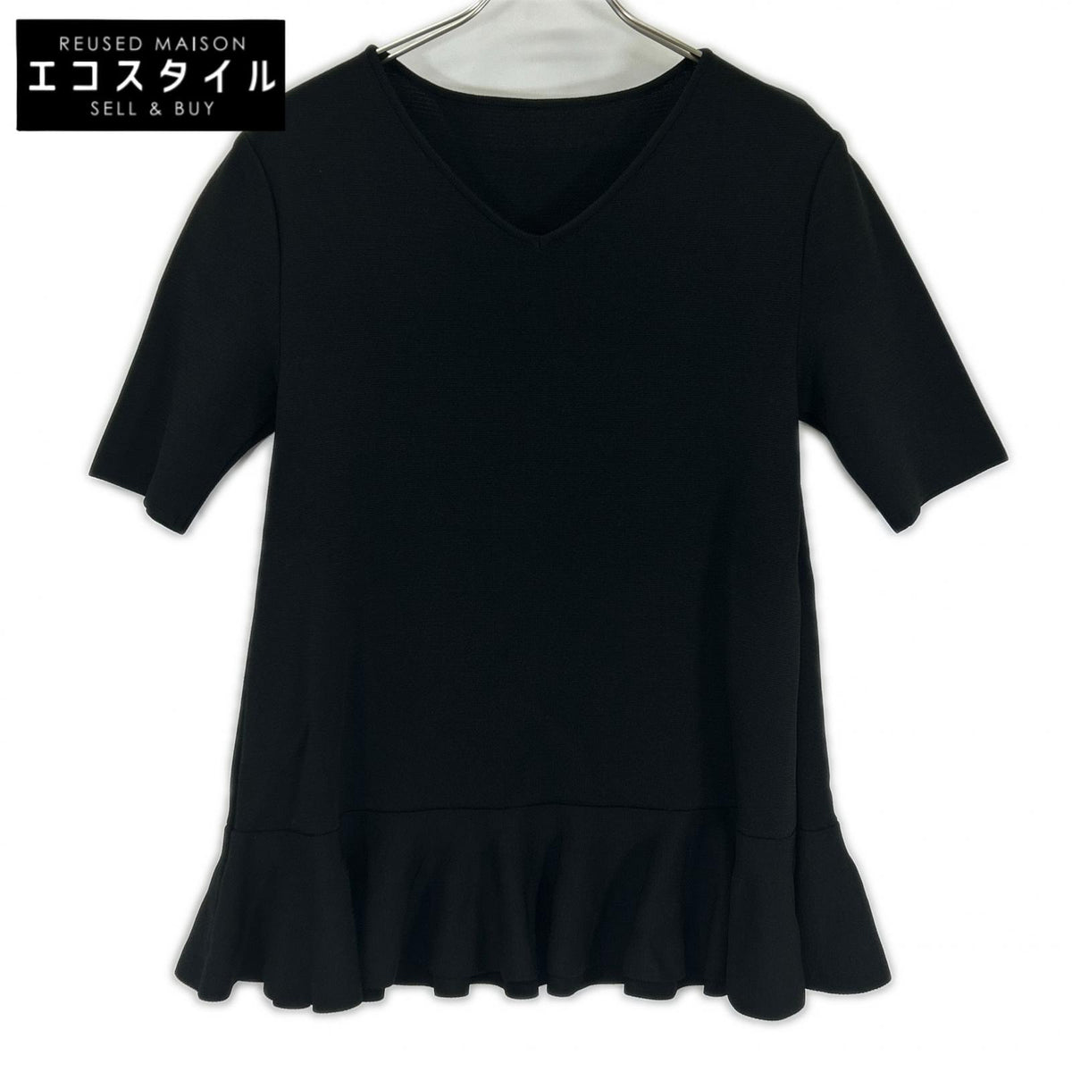 ADORE アドーア ブラック Vネック ドライストレッチ フリルヘム トップス トップス