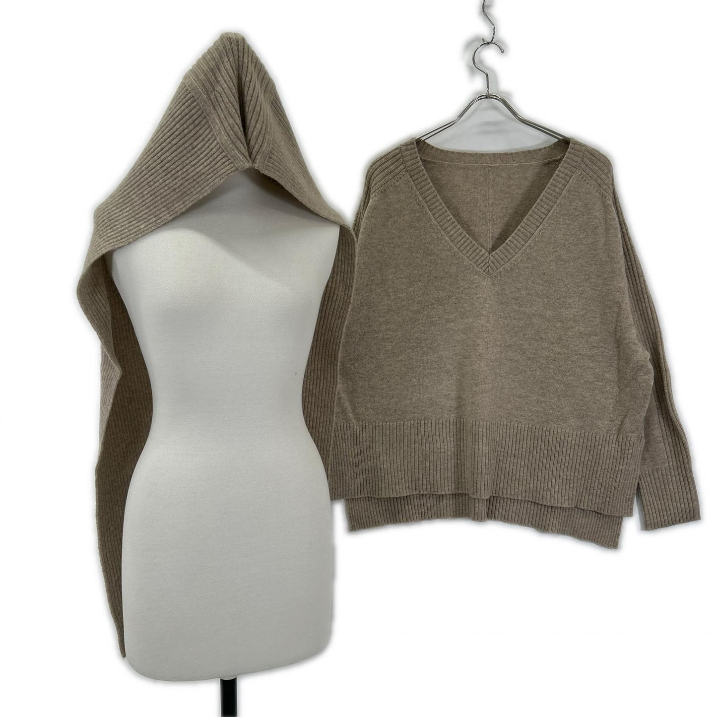 GALLARDAGALANTE ガリャルダガランテ GGZ1052305A0007 Beige Wool-Blend Hoodie Set V-Neck Knit Pullover Top