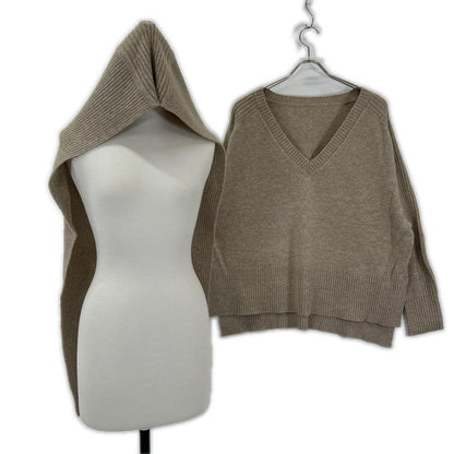 GALLARDAGALANTE ガリャルダガランテ GGZ1052305A0007 Beige Wool-Blend Hoodie Set V-Neck Knit Pullover Top