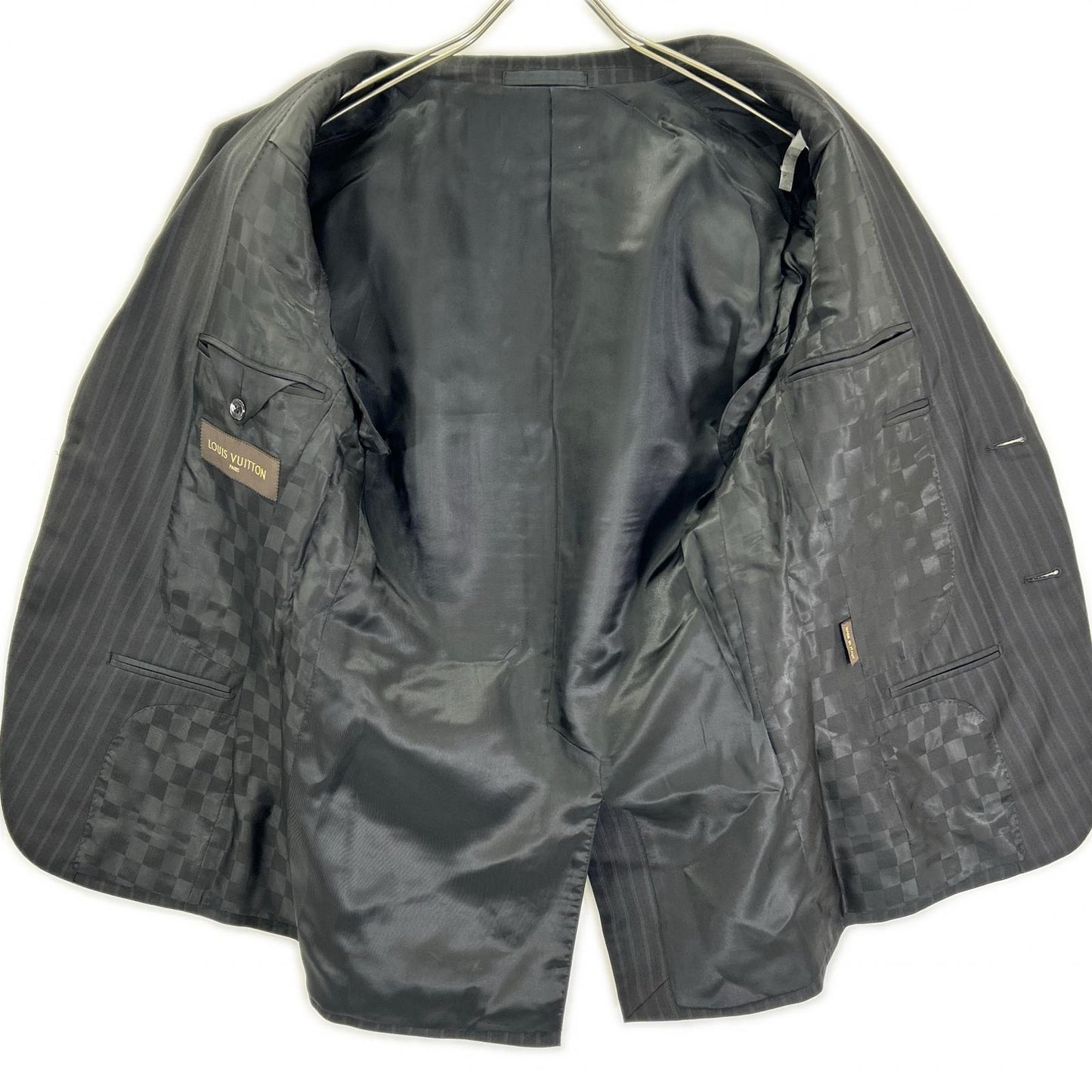 LOUIS VUITTON ルイヴィトン 12AW RM122F H2C9SAW5I ブラック ストライプ ダミエライナー セットアップピンストライプスーツ スーツ セットアップ