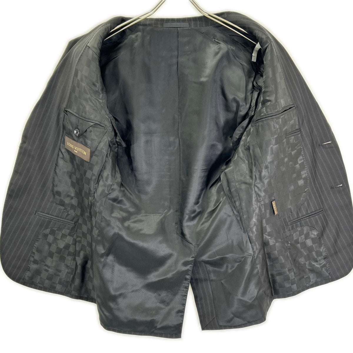 LOUIS VUITTON ルイヴィトン 12AW RM122F H2C9SAW5I ブラック ストライプ ダミエライナー セットアップピンストライプスーツ スーツ セットアップ