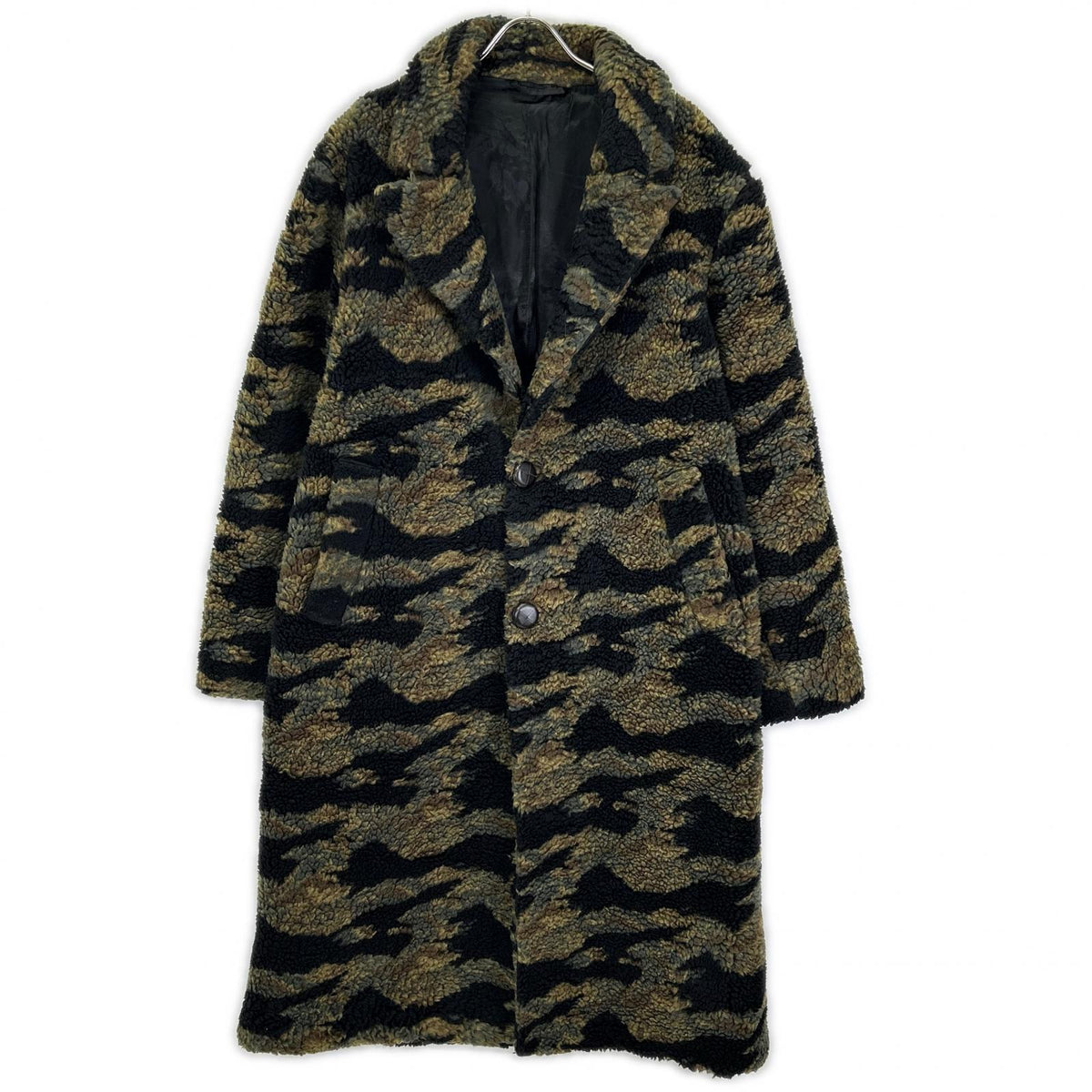 BUSCEMI Khaki camouflage boa long coat