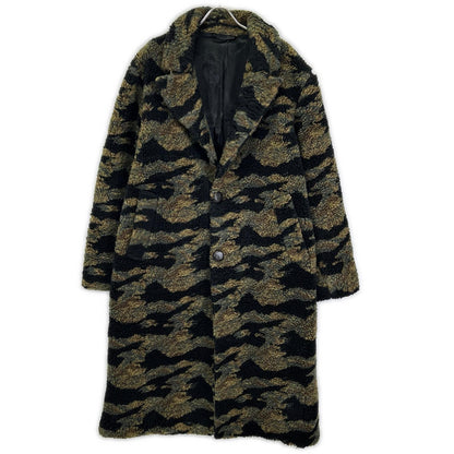 BUSCEMI Khaki camouflage boa long coat