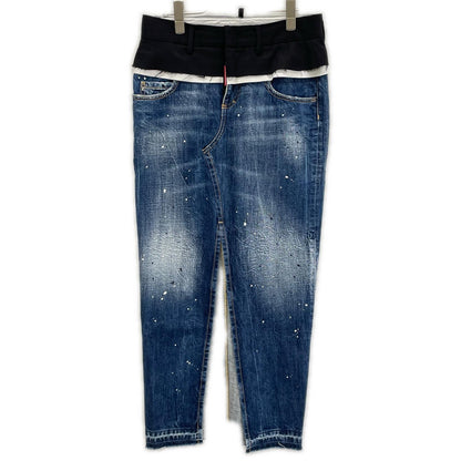 DSQUARED2 ディースクエアード 24年製 S75MA0957 ブルー 素材切り替え ペイント デニムスカート ボトムス