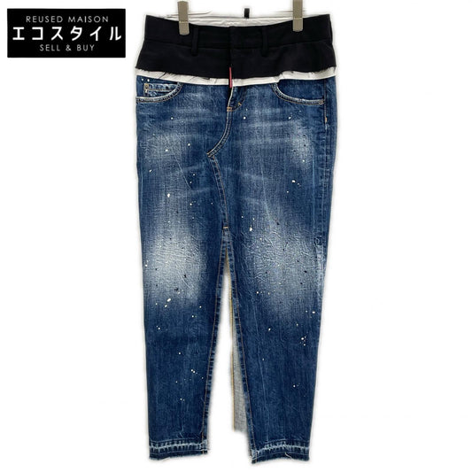 DSQUARED2 ディースクエアード 24年製 S75MA0957 ブルー 素材切り替え ペイント デニムスカート ボトムス