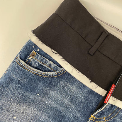 DSQUARED2 ディースクエアード 24年製 S75MA0957 ブルー 素材切り替え ペイント デニムスカート ボトムス