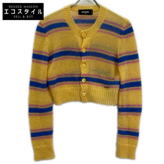 DSQUARED2 ディースクエアード 24年製 イエロー×ブルー モヘア ボーダー ロングスリーブ ボタンカーディガン トップス