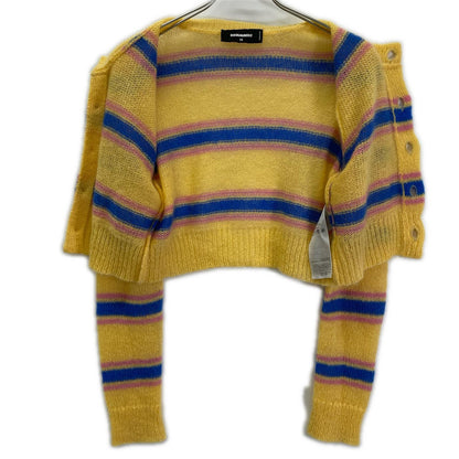 DSQUARED2 ディースクエアード 24年製 イエロー×ブルー モヘア ボーダー ロングスリーブ ボタンカーディガン トップス