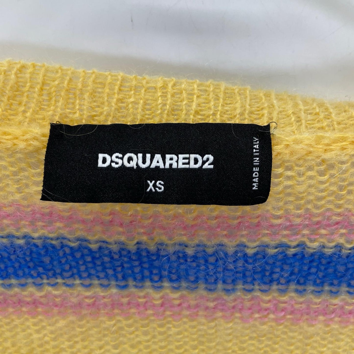 DSQUARED2 ディースクエアード 24年製 イエロー×ブルー モヘア ボーダー ロングスリーブ ボタンカーディガン トップス