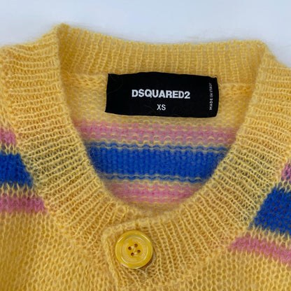 DSQUARED2 ディースクエアード 24年製 イエロー×ブルー モヘア ボーダー ロングスリーブ ボタンカーディガン トップス