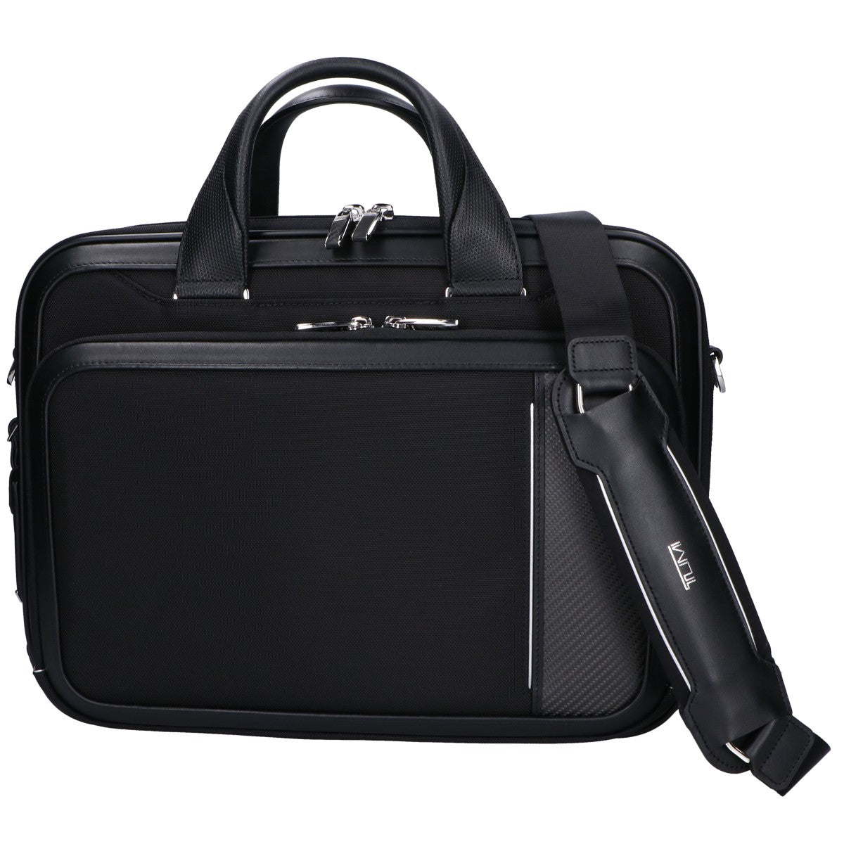 TUMI トゥミ 美品 Arriveコレクション 156624 サドラー ポリエステルxカーボンファイバー メタルロゴ ラージ・ブリーフバッグ ビジネスバッグ ブリーフケース