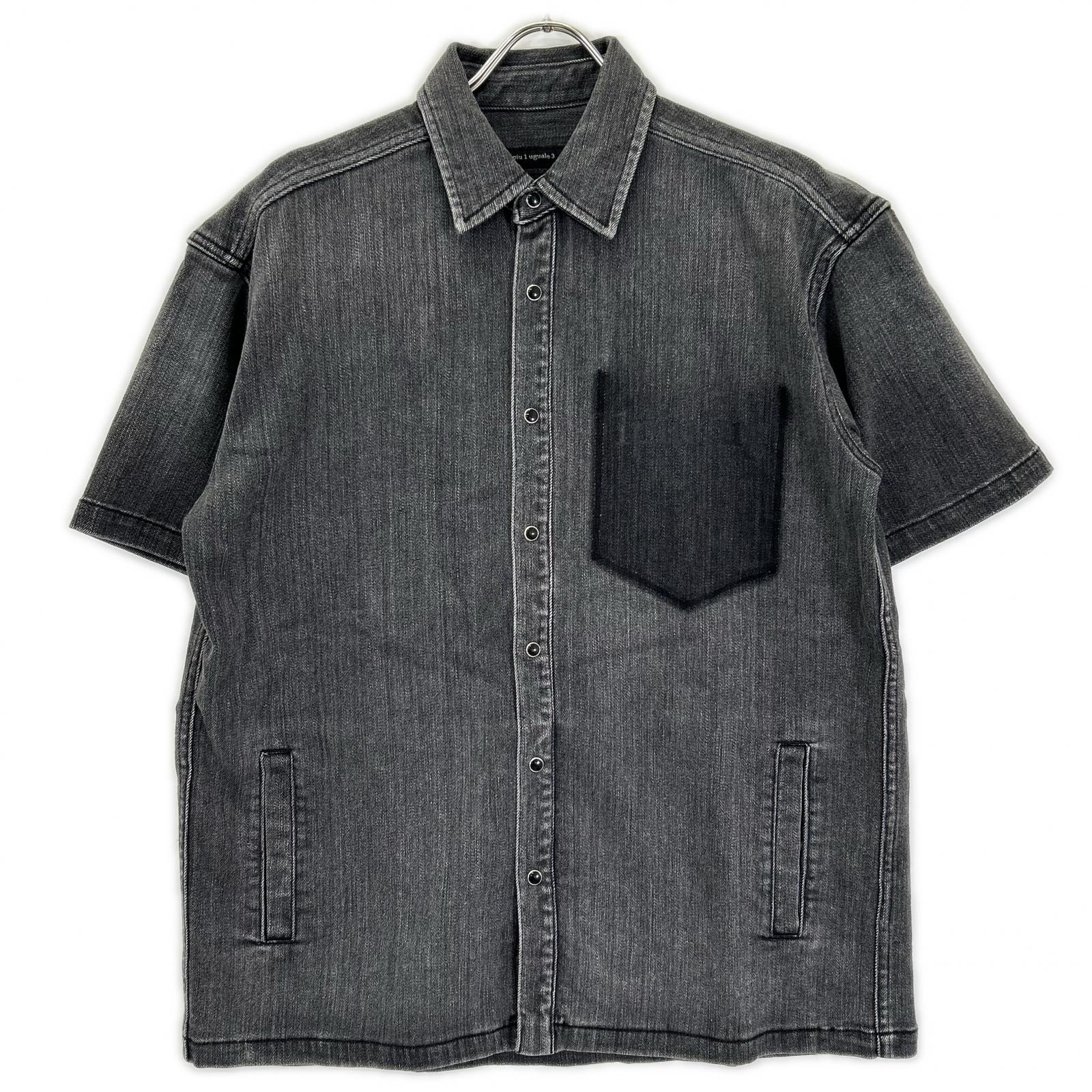 1piu1uguale3 ウノピゥウノウグァーレトレ MRS178-CTR025 ブラック S/S DENIM BIG SHIRTS デニムビック半袖シャツ トップス