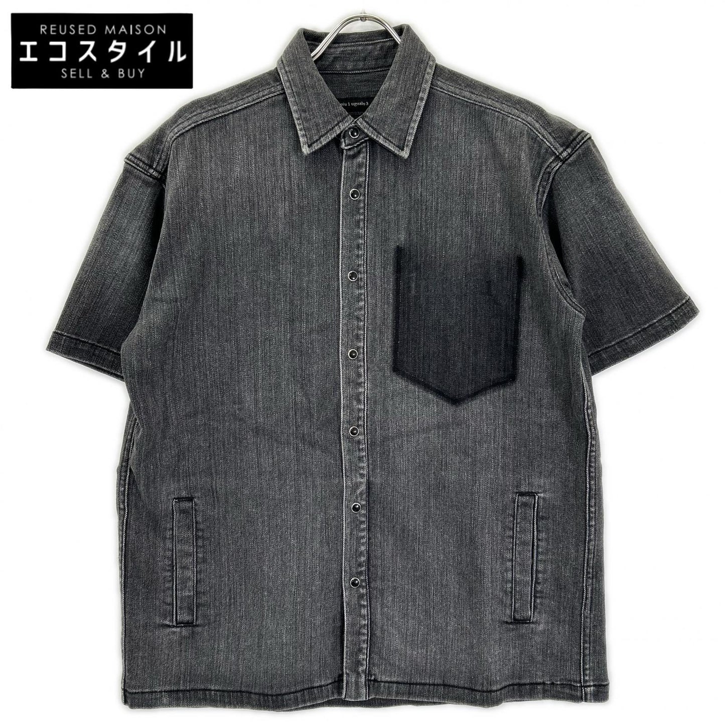 1piu1uguale3 ウノピゥウノウグァーレトレ MRS178-CTR025 ブラック S/S DENIM BIG SHIRTS デニムビック半袖シャツ トップス