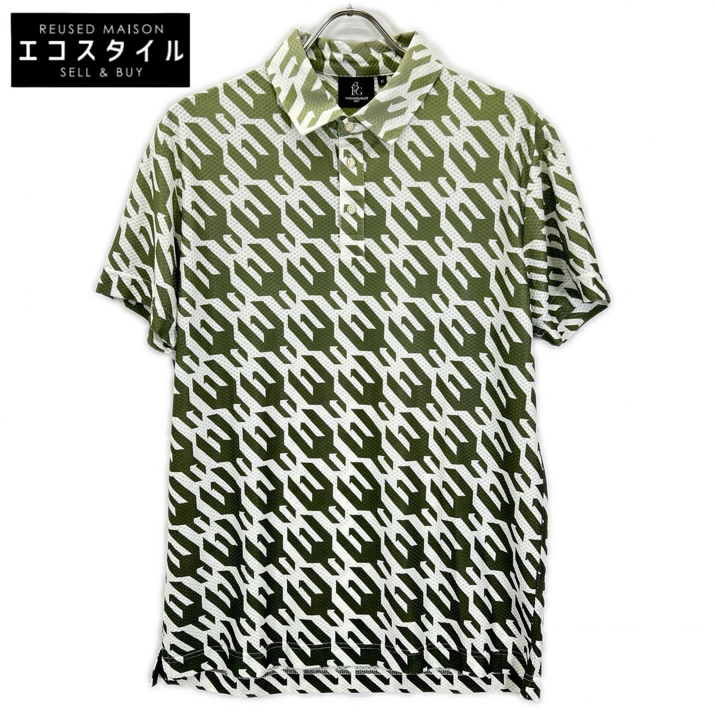 1piu1uguale3 ウノピゥウノウグァーレトレ 【GOLF】【×戸賀敬城】GRT119-PRY089 カーキ HOUNDTOOTH S/S POLO TOGA LIMITED MODEL 総柄メッシュ半袖ポロシャツ トップス