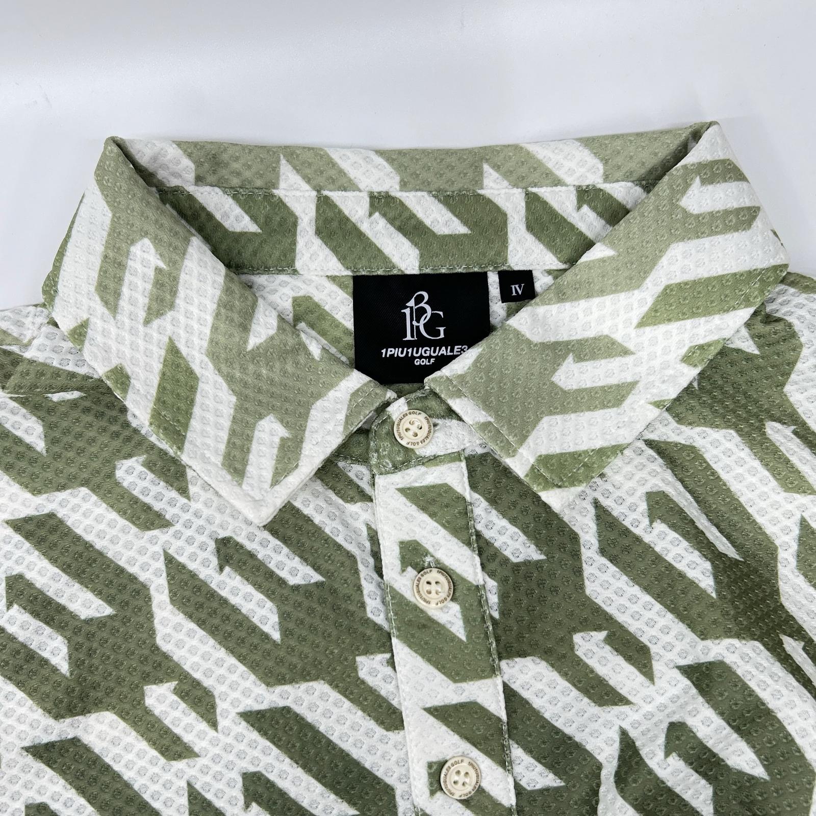 1piu1uguale3 ウノピゥウノウグァーレトレ 【GOLF】【×戸賀敬城】GRT119-PRY089 カーキ HOUNDTOOTH S/S POLO TOGA LIMITED MODEL 総柄メッシュ半袖ポロシャツ トップス