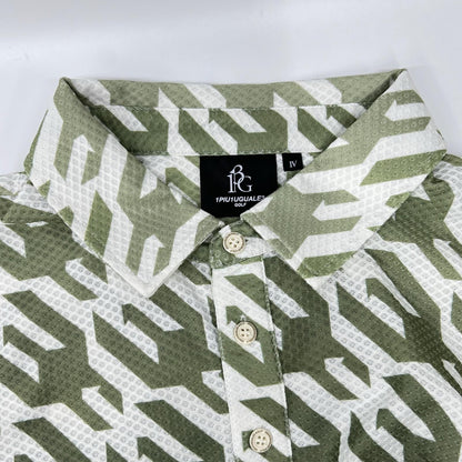 1piu1uguale3 ウノピゥウノウグァーレトレ 【GOLF】【×戸賀敬城】GRT119-PRY089 カーキ HOUNDTOOTH S/S POLO TOGA LIMITED MODEL 総柄メッシュ半袖ポロシャツ トップス