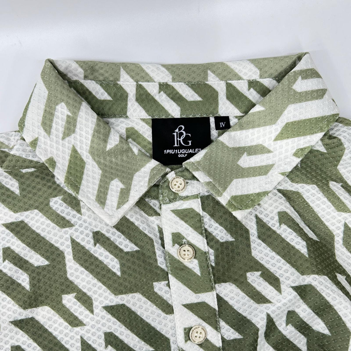 1piu1uguale3 ウノピゥウノウグァーレトレ 【GOLF】【×戸賀敬城】GRT119-PRY089 カーキ HOUNDTOOTH S/S POLO TOGA LIMITED MODEL 総柄メッシュ半袖ポロシャツ トップス