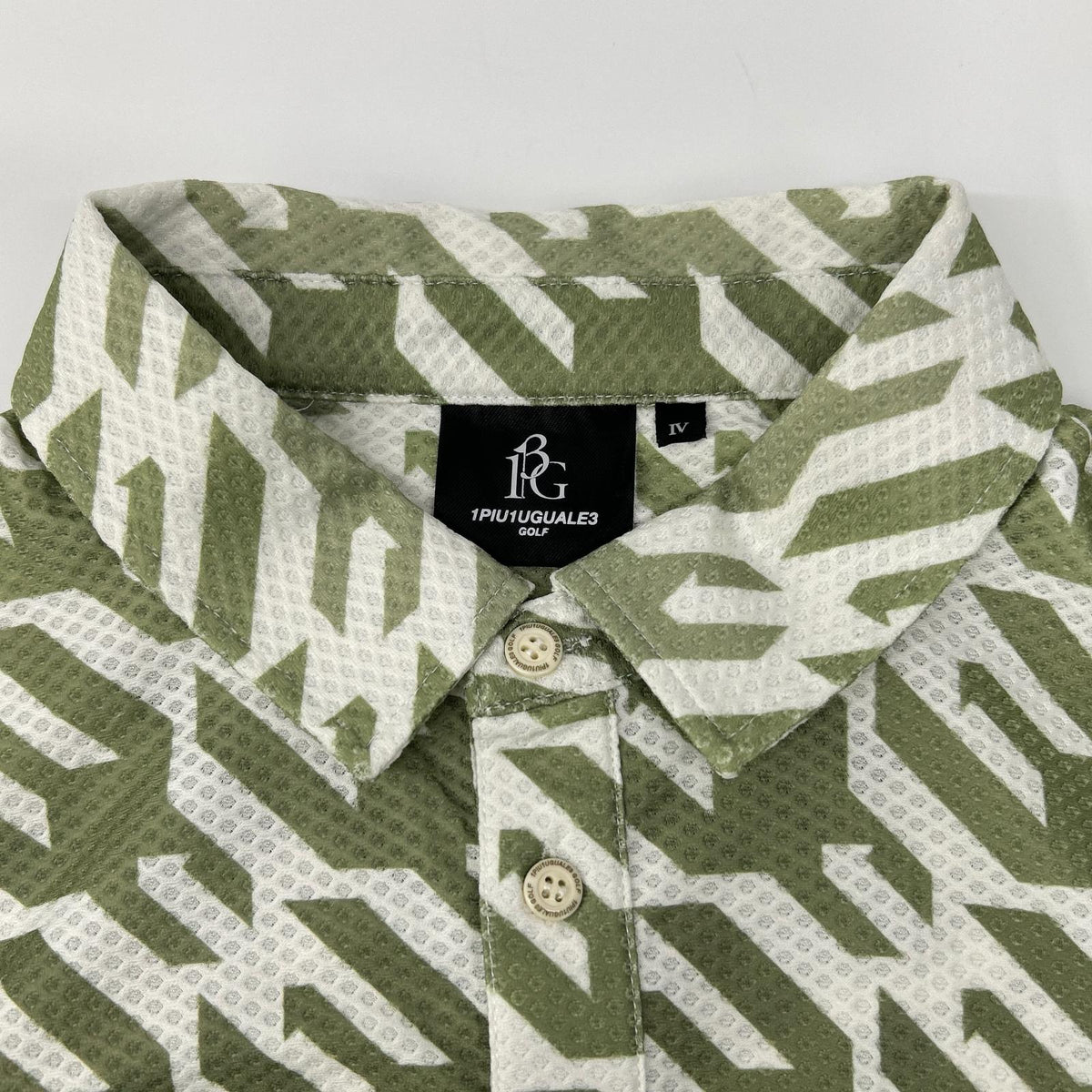 1piu1uguale3 ウノピゥウノウグァーレトレ 【GOLF】【×戸賀敬城】GRT119-PRY089 カーキ HOUNDTOOTH S/S POLO TOGA LIMITED MODEL 総柄メッシュ半袖ポロシャツ トップス