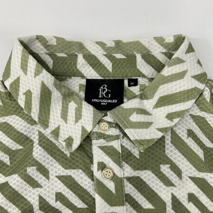 1piu1uguale3 ウノピゥウノウグァーレトレ 【GOLF】【×戸賀敬城】GRT119-PRY089 カーキ HOUNDTOOTH S/S POLO TOGA LIMITED MODEL 総柄メッシュ半袖ポロシャツ トップス