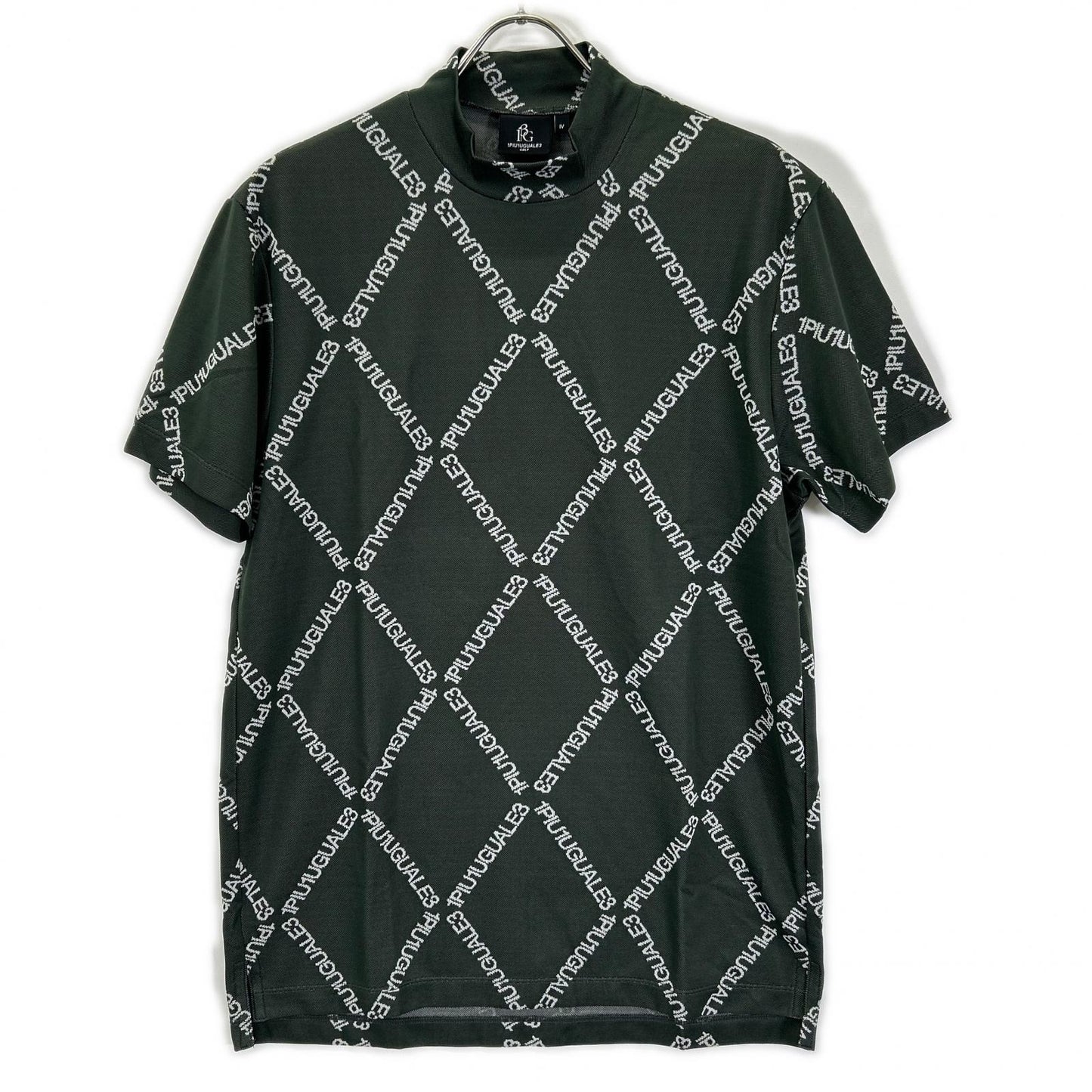 1piu1uguale3 ウノピゥウノウグァーレトレ 【GOLF】【×戸賀敬城】GRK063-POE457 カーキ S/S MOCK NECK ARGYLE LOGO ロゴ モックネックTシャツ トップス