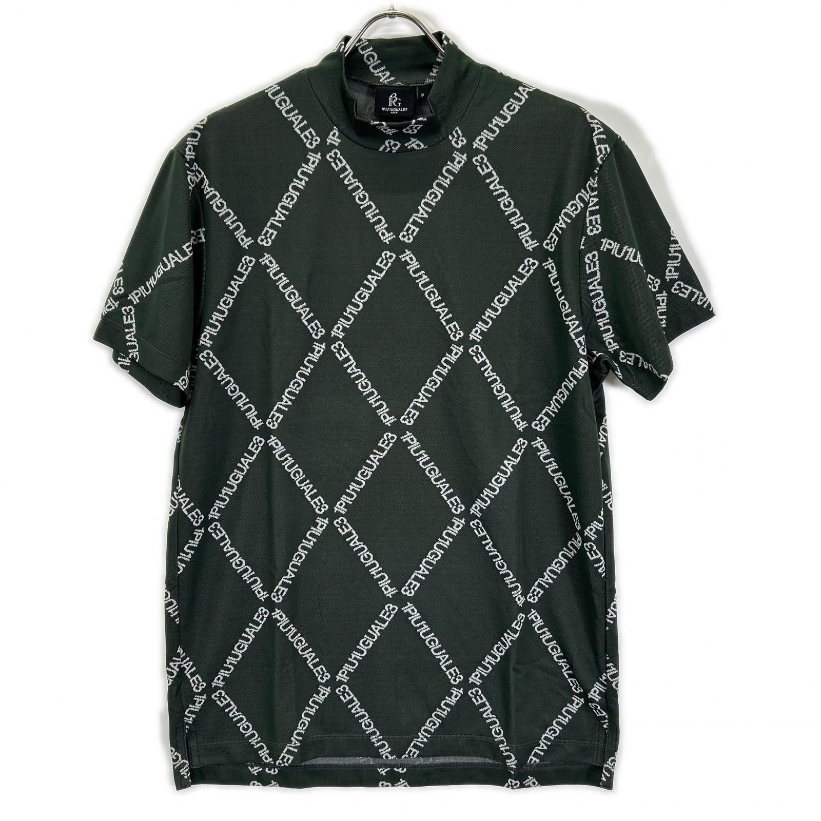 1piu1uguale3 ウノピゥウノウグァーレトレ 【GOLF】【×戸賀敬城】GRK063-POE457 カーキ S/S MOCK NECK ARGYLE LOGO ロゴ モックネックTシャツ トップス