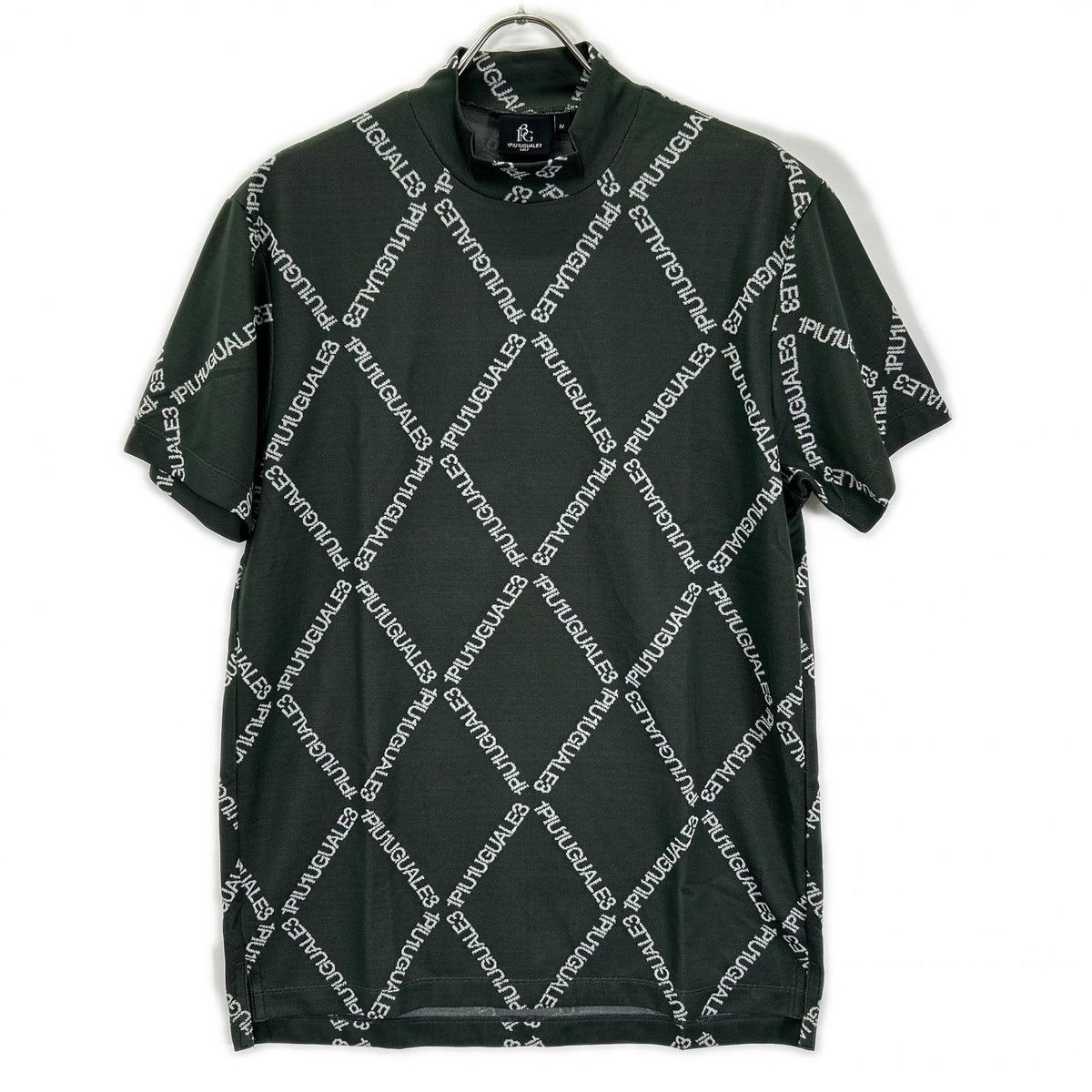 1piu1uguale3 ウノピゥウノウグァーレトレ 【GOLF】【×戸賀敬城】GRK063-POE457 カーキ S/S MOCK NECK ARGYLE LOGO ロゴ モックネックTシャツ トップス