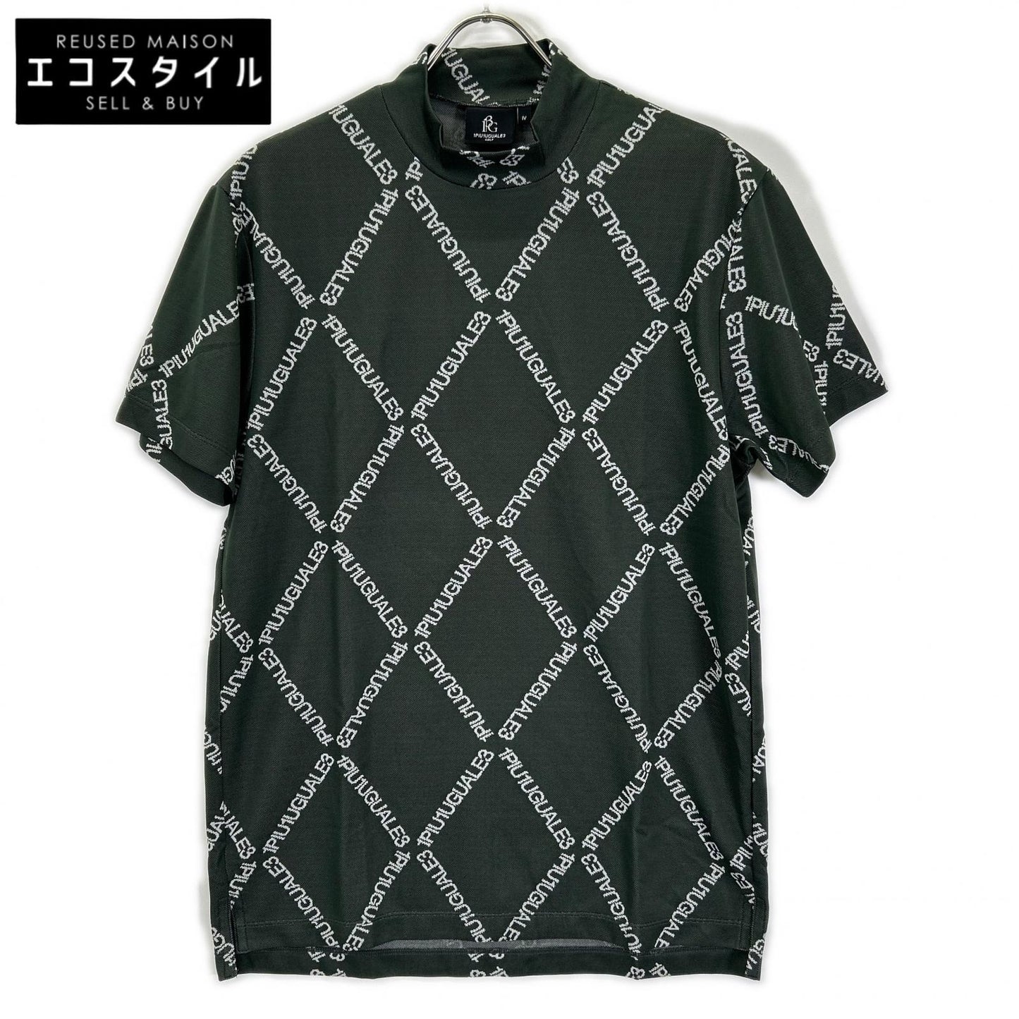 1piu1uguale3 ウノピゥウノウグァーレトレ 【GOLF】【×戸賀敬城】GRK063-POE457 カーキ S/S MOCK NECK ARGYLE LOGO ロゴ モックネックTシャツ トップス