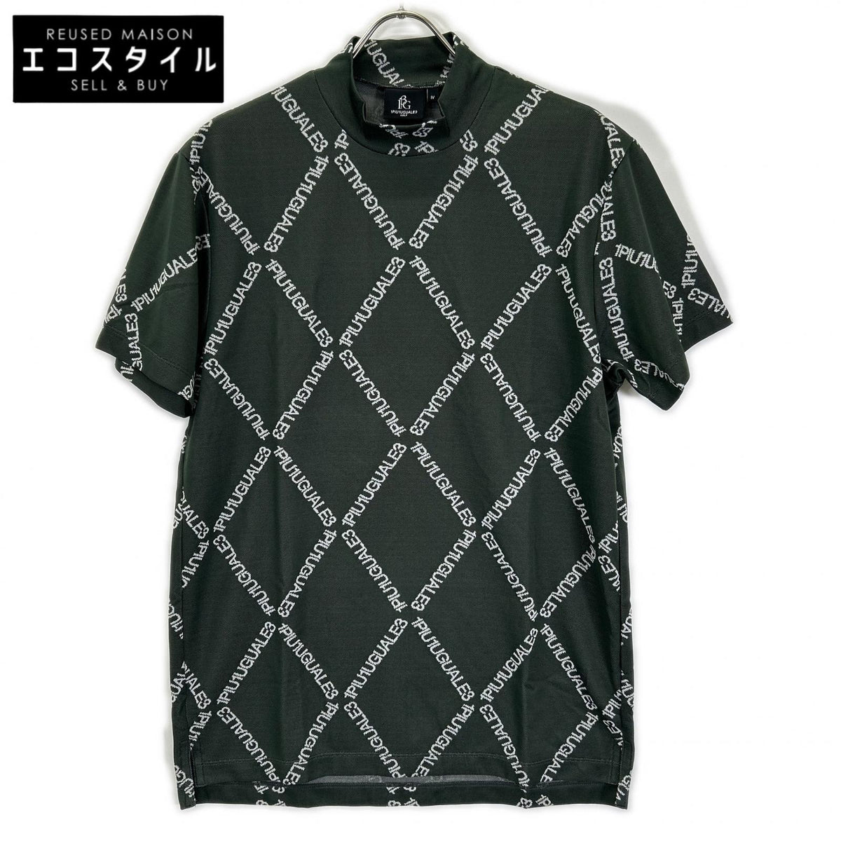 1piu1uguale3 ウノピゥウノウグァーレトレ 【GOLF】【×戸賀敬城】GRK063-POE457 カーキ S/S MOCK NECK ARGYLE LOGO ロゴ モックネックTシャツ トップス
