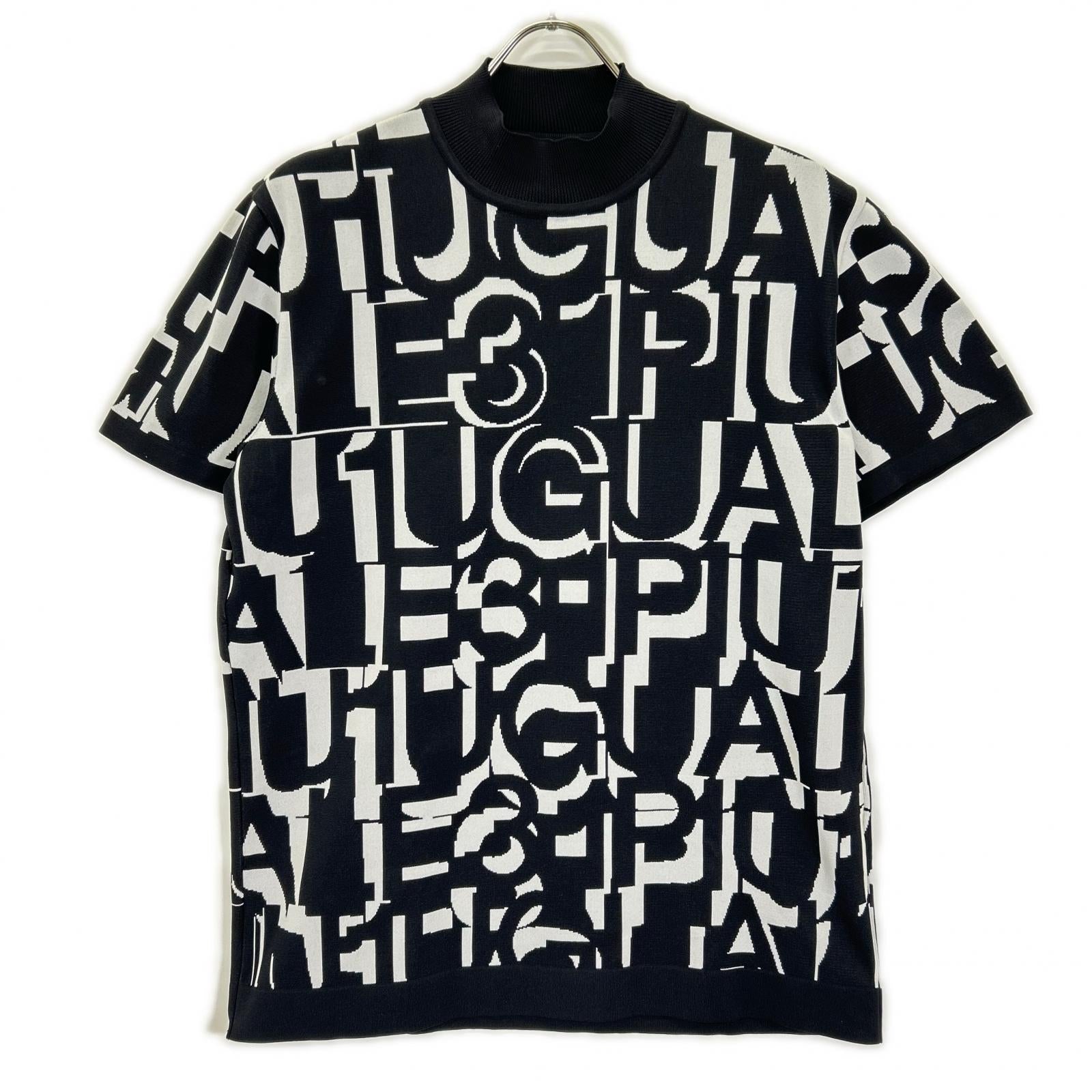 1piu1uguale3 ウノピゥウノウグァーレトレ 【GOLF】GRK083-POE535 ブラック 113 GOLF LOGO MOCK ロゴモックネックニットTシャツ トップス
