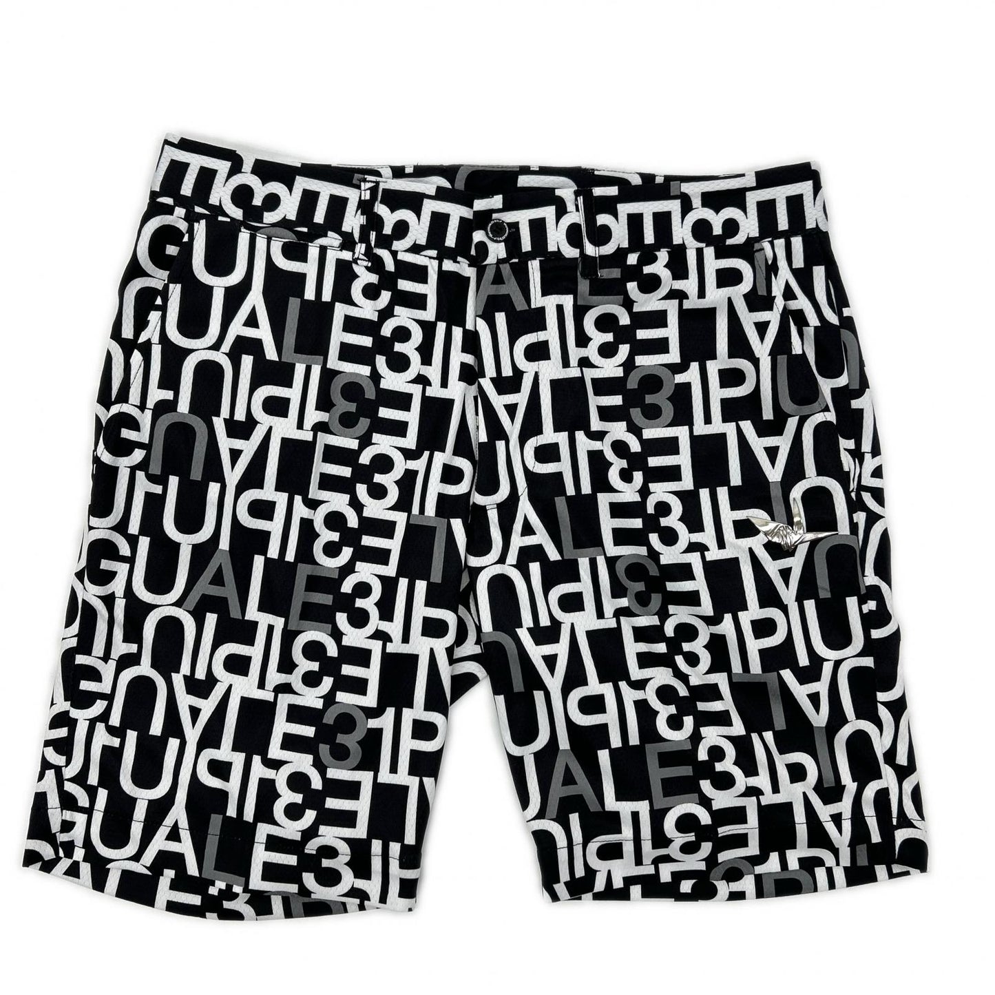 1piu1uguale3 ウノピゥウノウグァーレトレ 【GOLF】GRP104-POE398 ブラック SHORTS FULL MIX LOGO ロゴ総柄ショートパンツ ボトムス