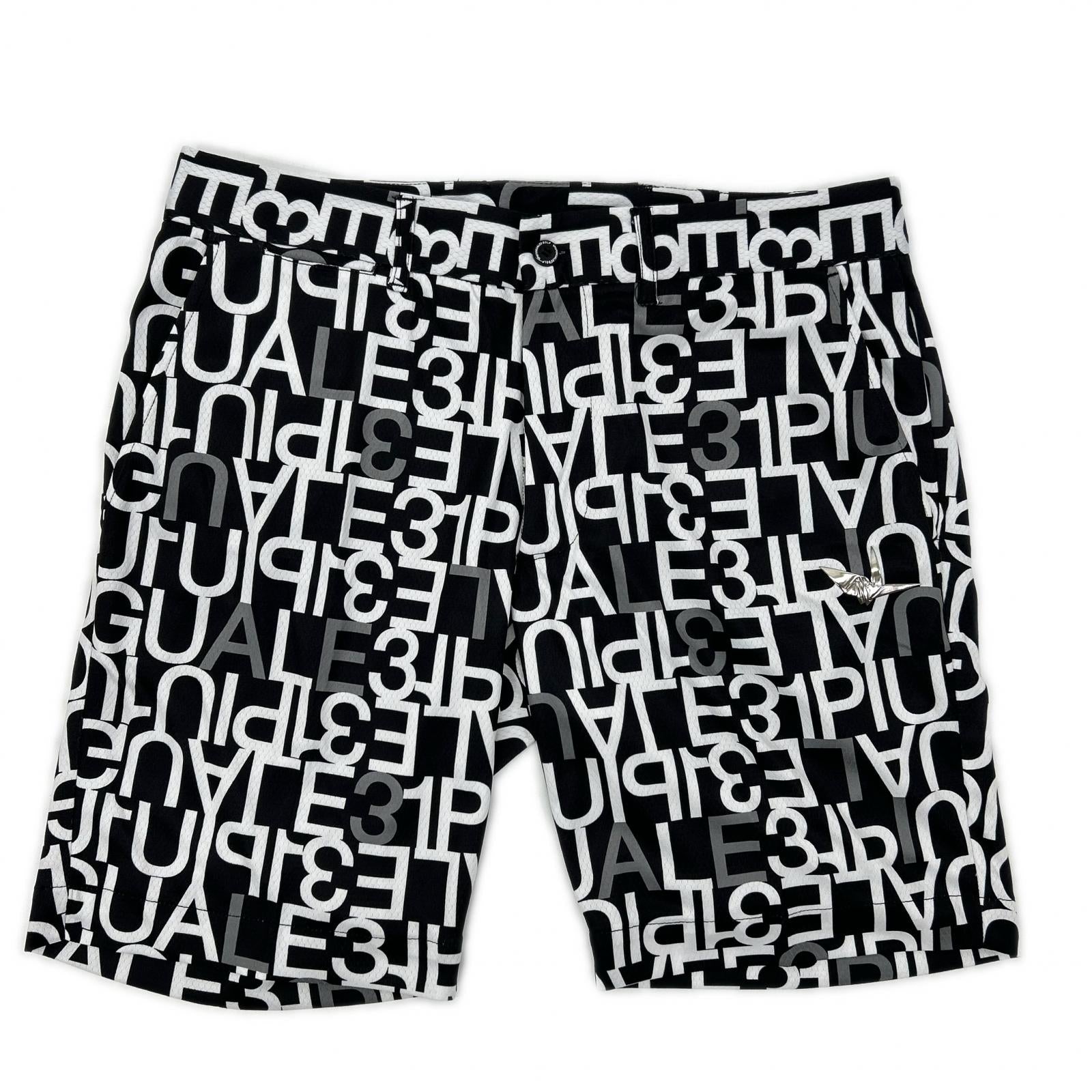 1piu1uguale3 ウノピゥウノウグァーレトレ 【GOLF】GRP104-POE398 ブラック SHORTS FULL MIX LOGO ロゴ総柄ショートパンツ ボトムス