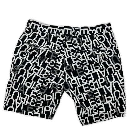 1piu1uguale3 ウノピゥウノウグァーレトレ 【GOLF】GRP104-POE398 ブラック SHORTS FULL MIX LOGO ロゴ総柄ショートパンツ ボトムス