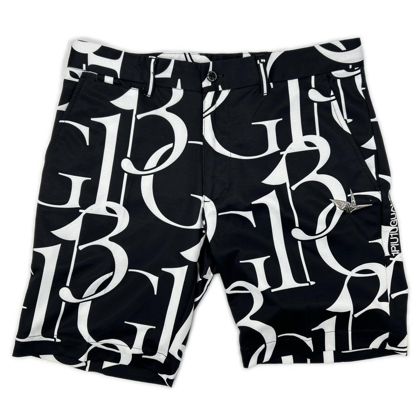 1piu1uguale3 ウノピゥウノウグァーレトレ 【GOLF】GRP181-GPE006 ブラック 113G SHORTS ロゴ総柄ショートパンツ ボトムス