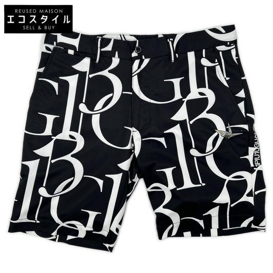 1piu1uguale3 ウノピゥウノウグァーレトレ 【GOLF】GRP181-GPE006 ブラック 113G SHORTS ロゴ総柄ショートパンツ ボトムス